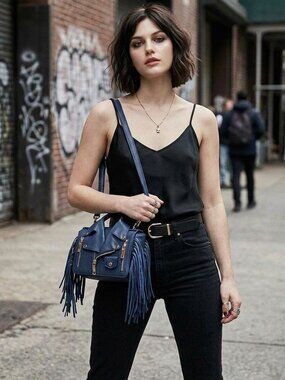 Midnight Fringe Moto Crossbody